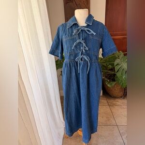 Aligne Denim Tie Front Midi Dress Size US 6 Collared Blue Jean Dress